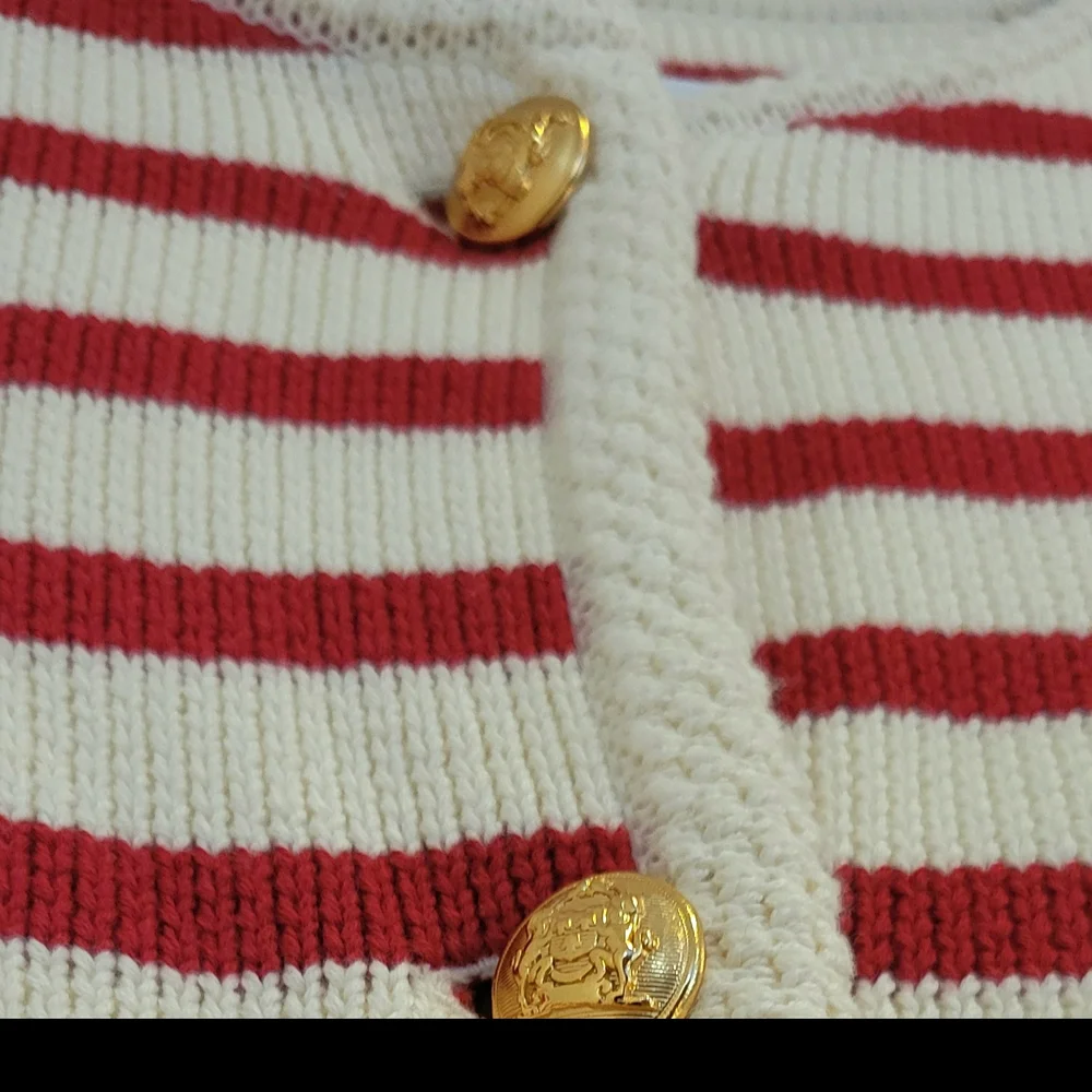 100% Cotton Superb Quality Luxurious Red and White Striped Cardigan Heavy & Warm - Picture 3 of 13